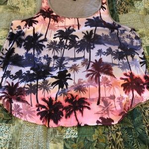 Torrid Chiffon and Knit palm tree tank size 1